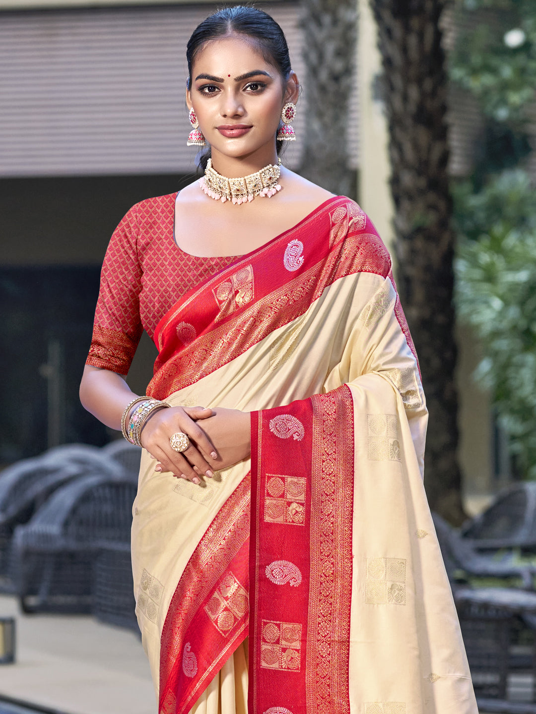 Cream Silk Saree