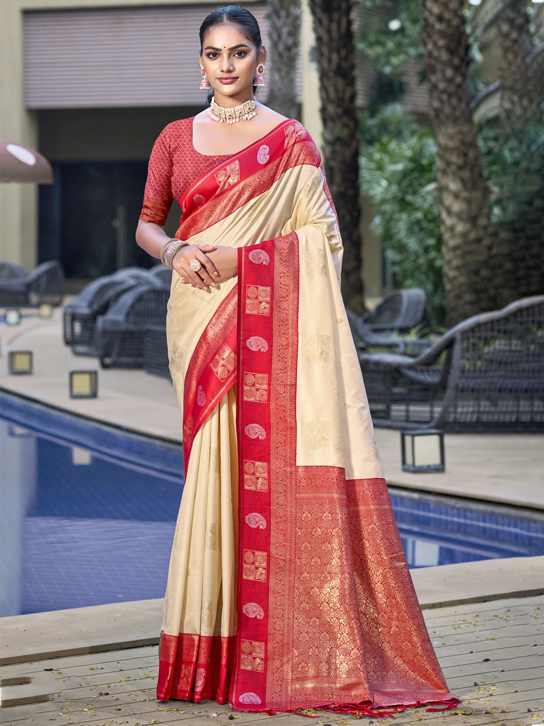 Cream Silk Saree