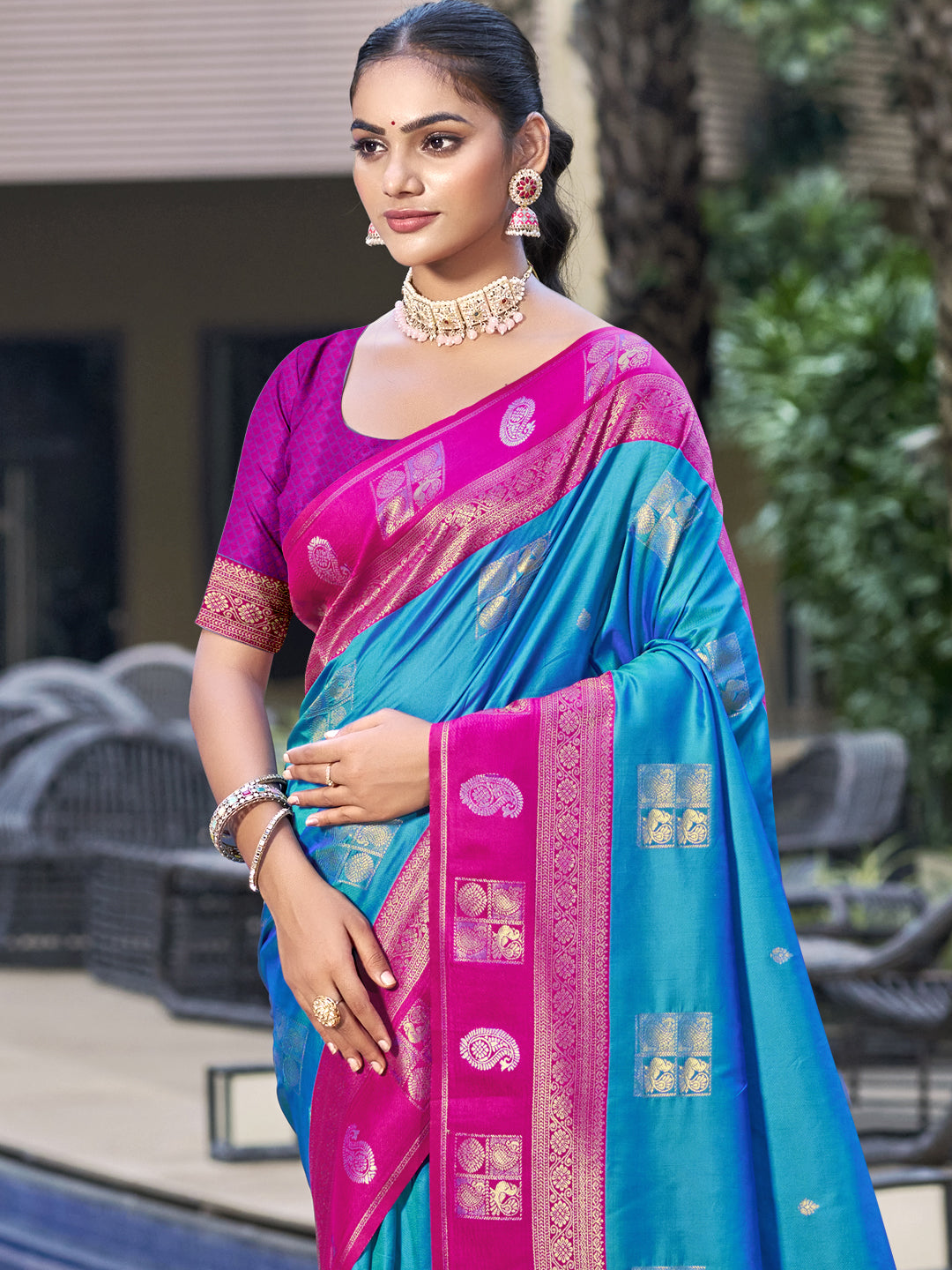 Sky Blue Silk Saree