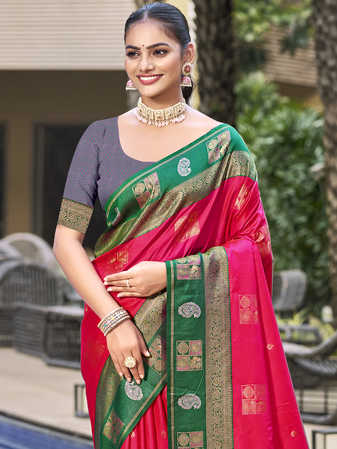 Magenta Pink Silk Saree