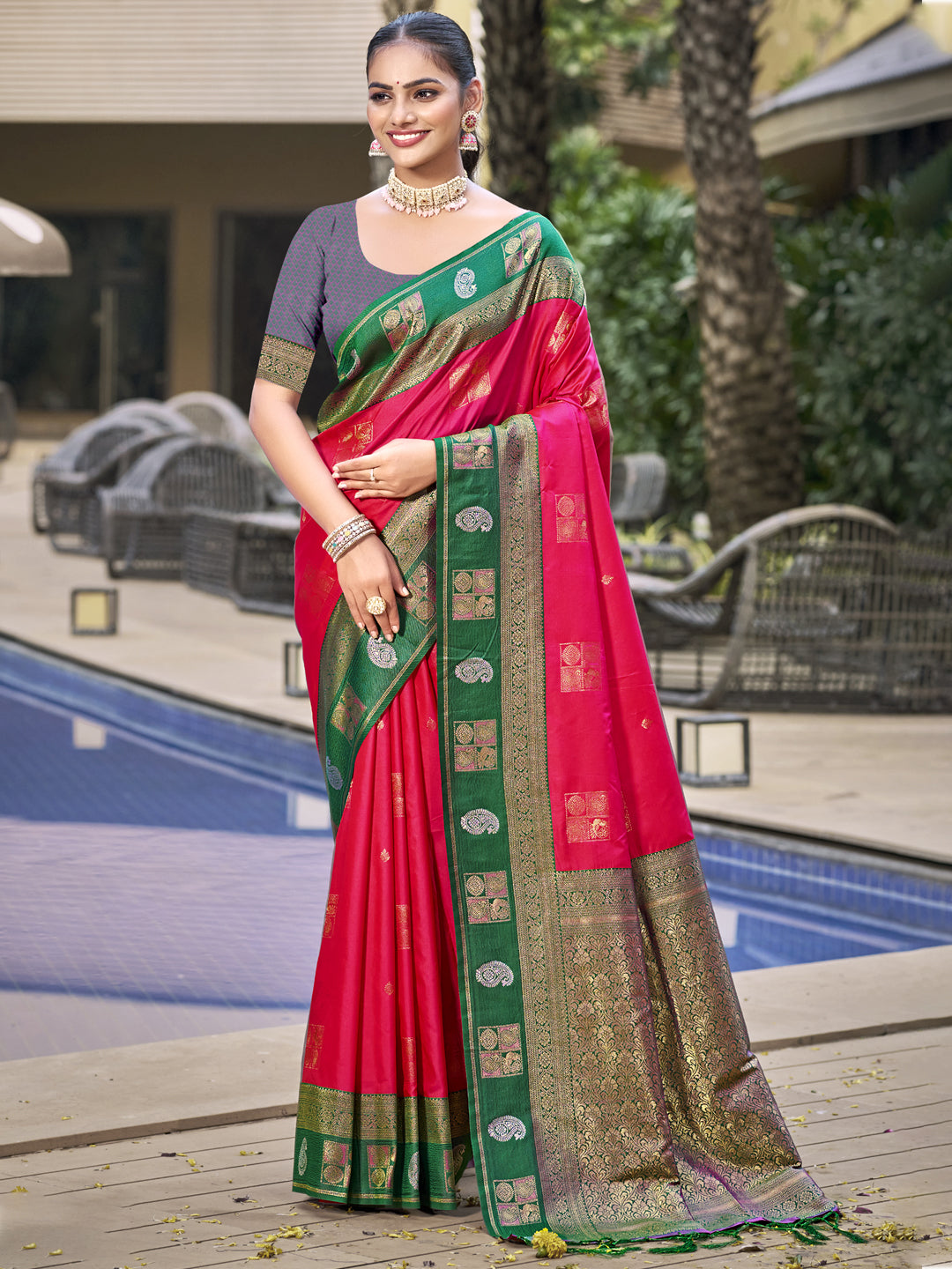 Magenta Pink Silk Saree