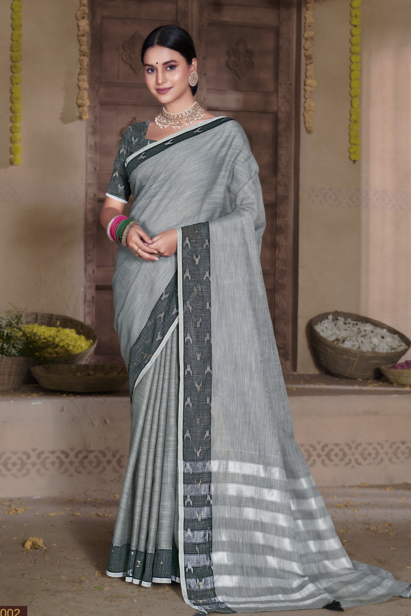 Gray Linen Saree