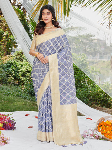 Sangam Blue Cotton Saree