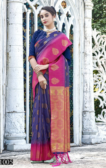 Sangam Navy Blue Banarasi Silk Saree