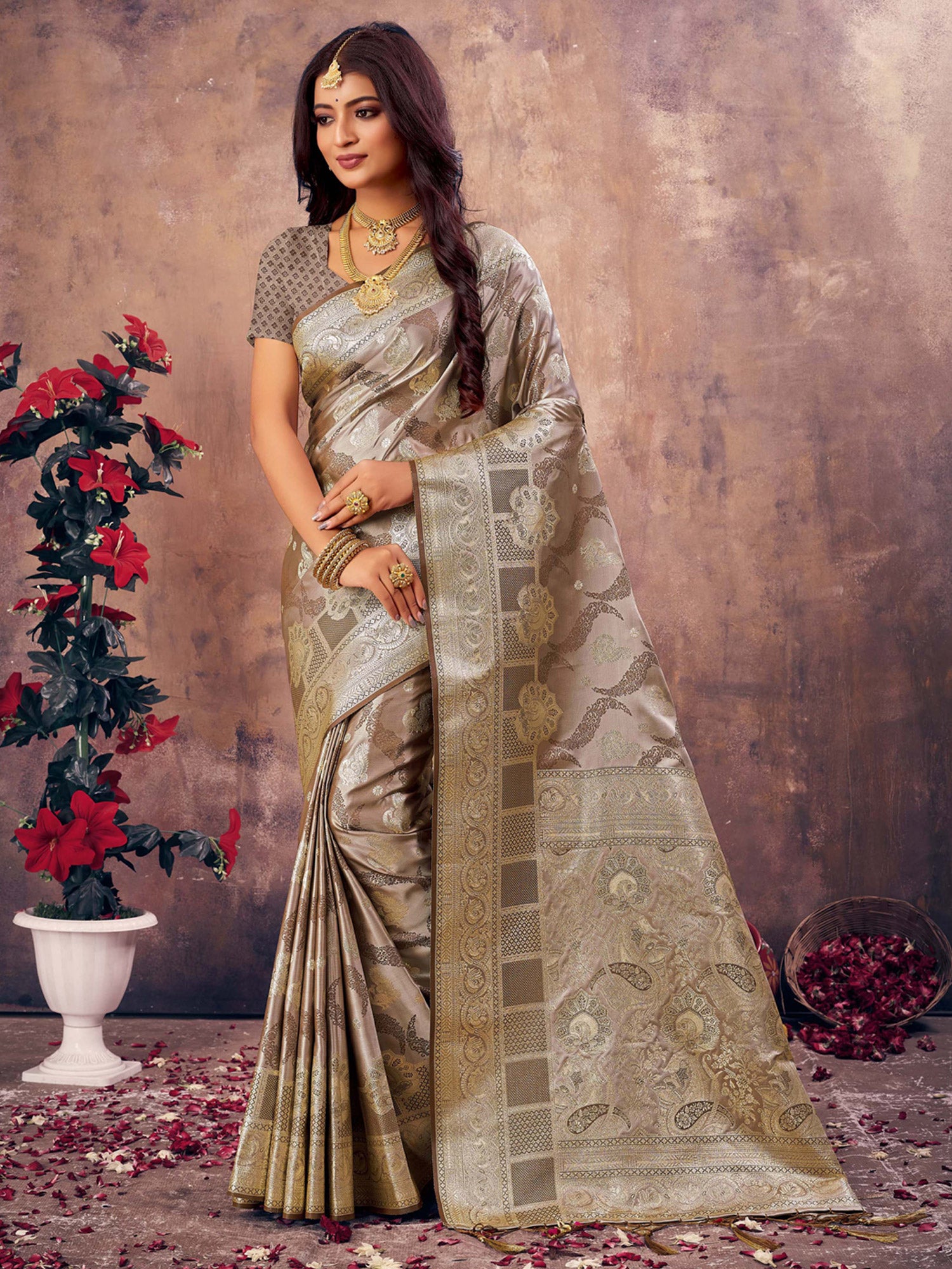 Sangam Gray South Silk Saree