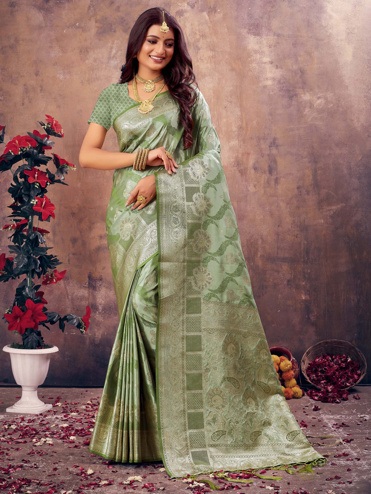 Sage Green South Silk Saree