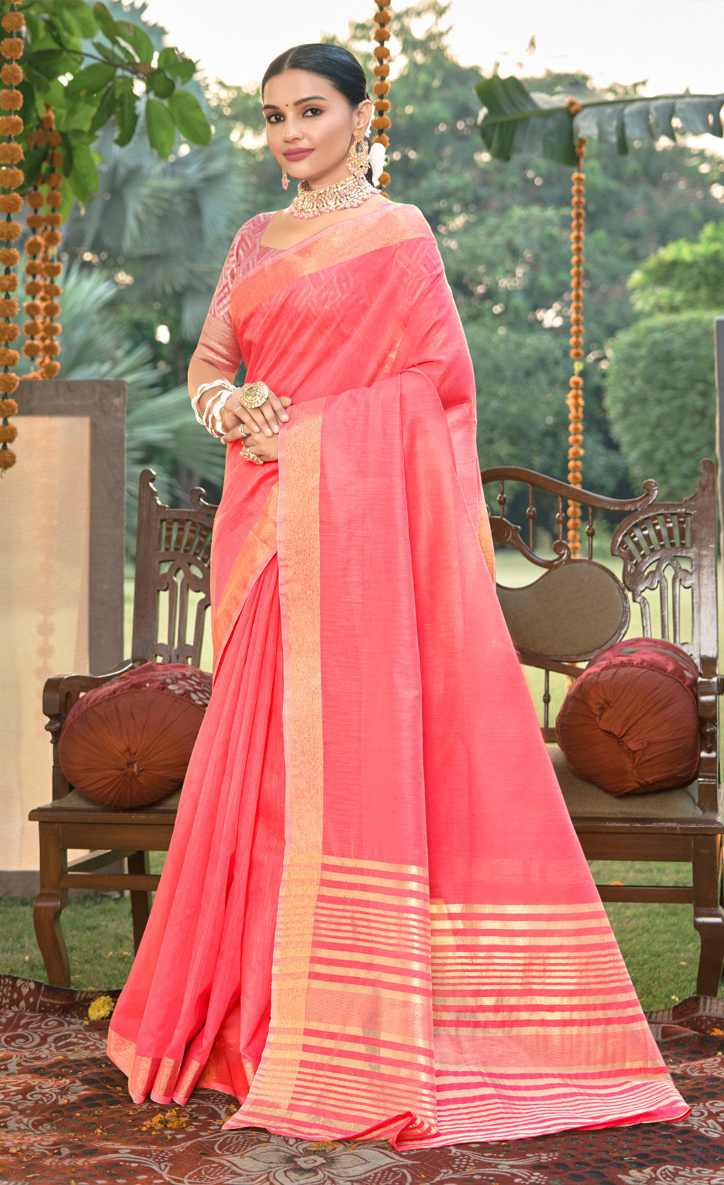 Sangam Pink Cotton Saree