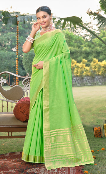 Sangam Light Green Cotton Saree