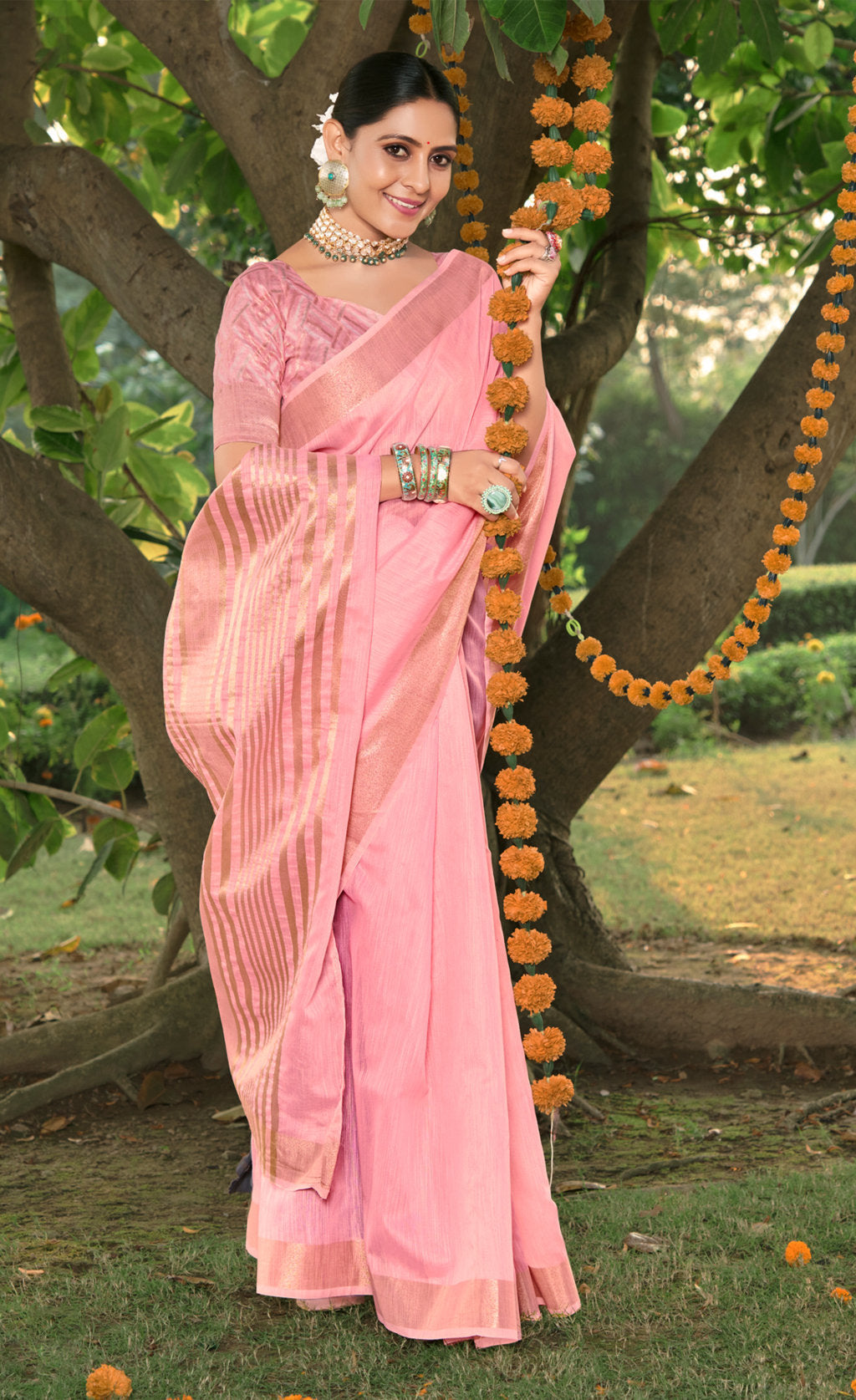 Sangam Light Pink Cotton Saree