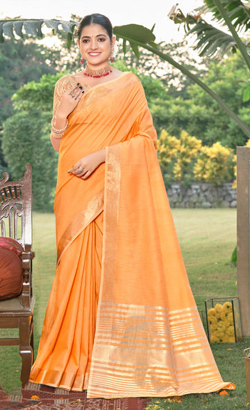 Sangam Orange Cotton Saree