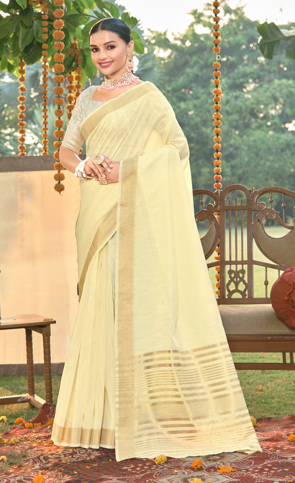 Cream Cotton Saree