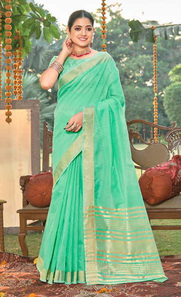 Sea Green Cotton Saree