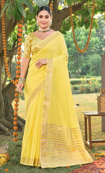 Sangam Yellow Cotton Saree