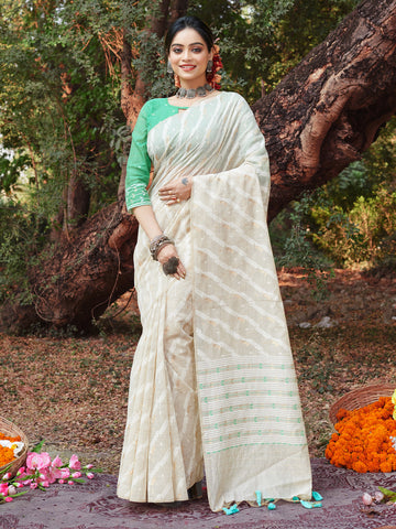 Sangam White Cotton Saree