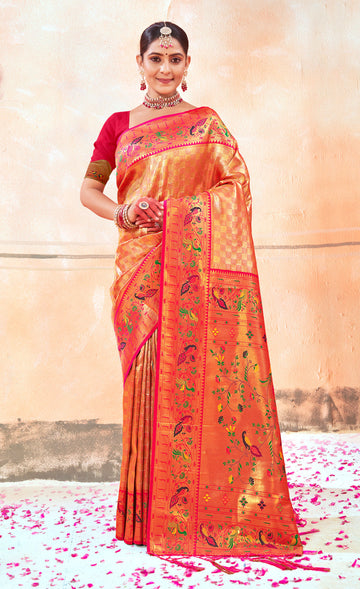 Sangam Orange Paithani Silk Saree