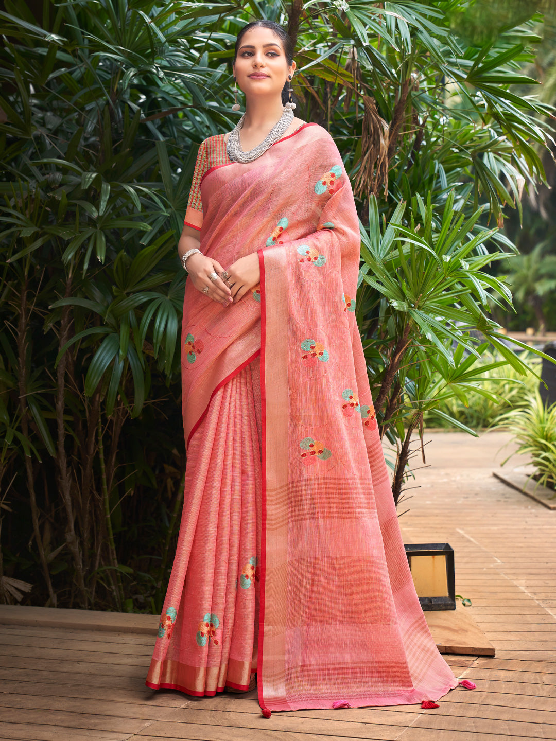 Pink Linen Saree