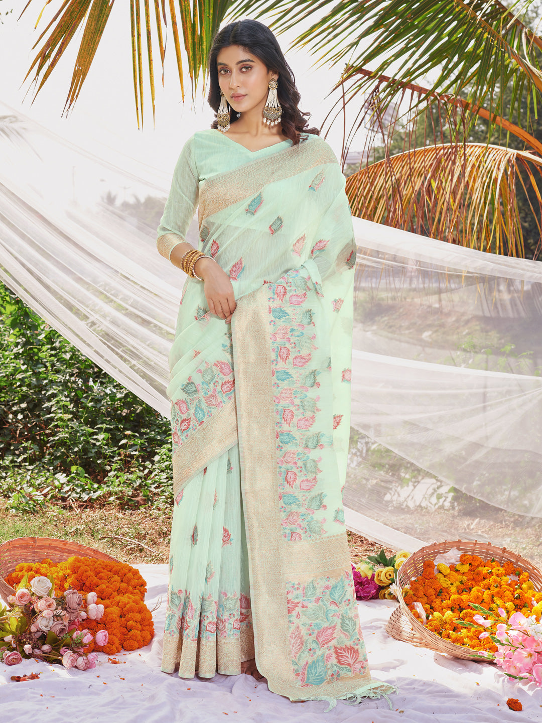 Sky Blue Cotton Saree