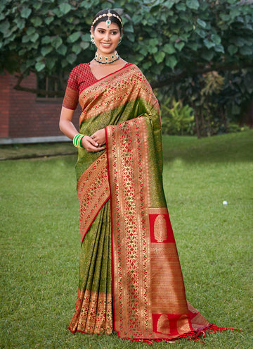 Sangam Moss Green Kanjivaram Silk Saree