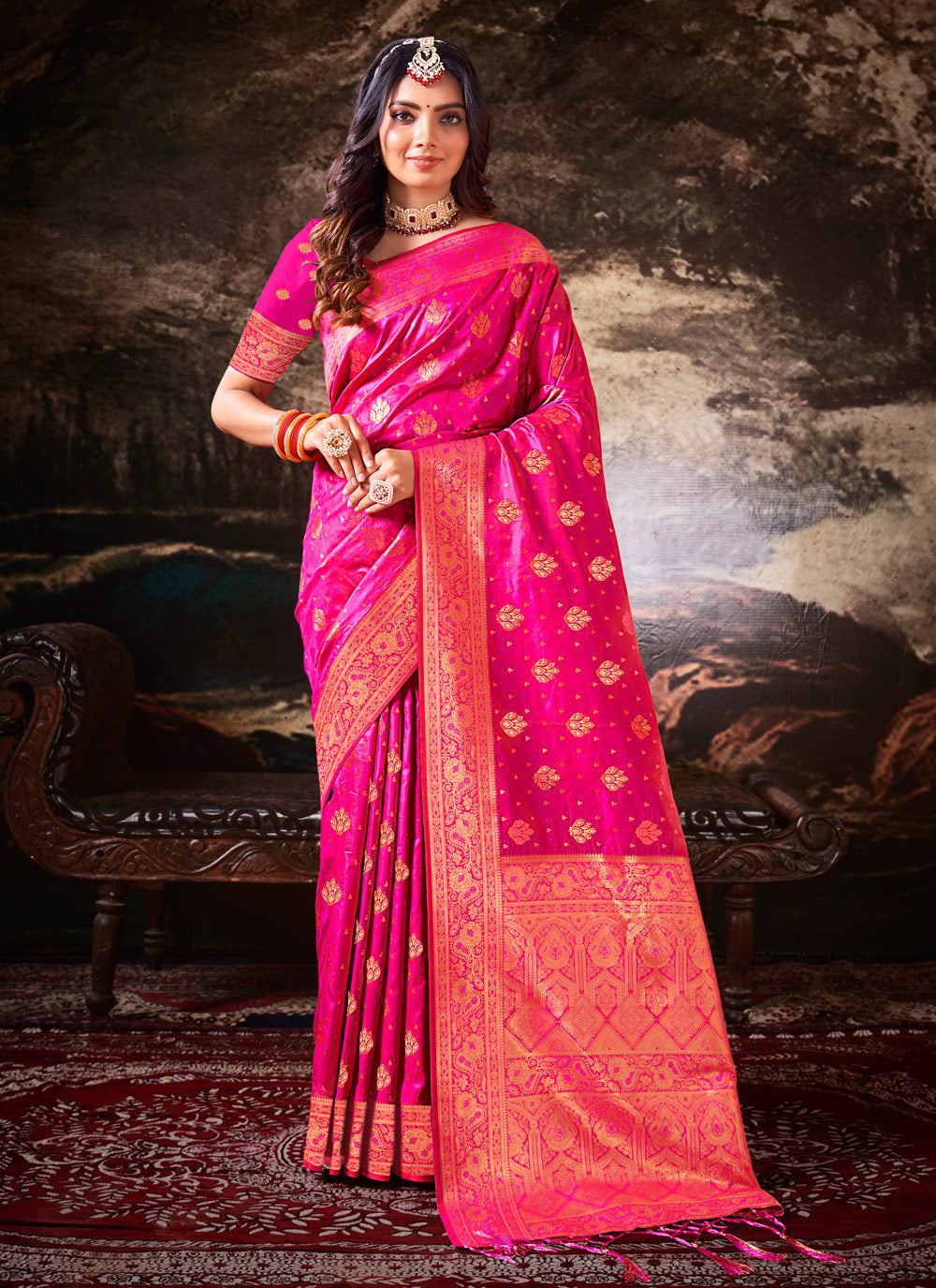 Sangam Magenta Pink Silk Saree