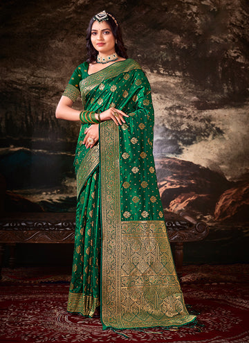 Sangam Dark Green Silk Saree