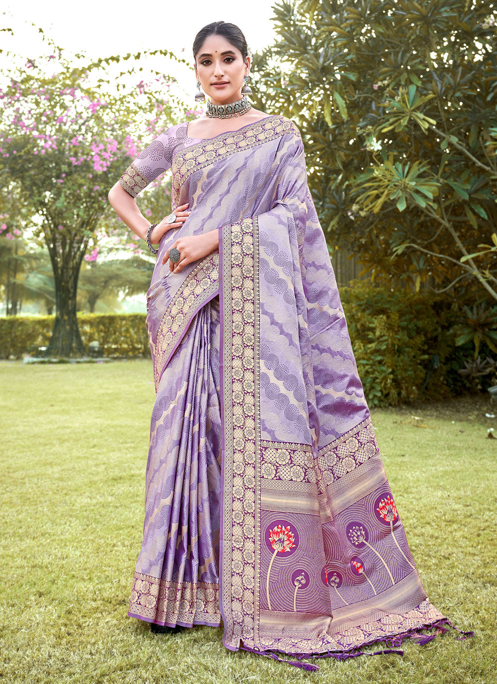 Sangam Lavender Silk Saree