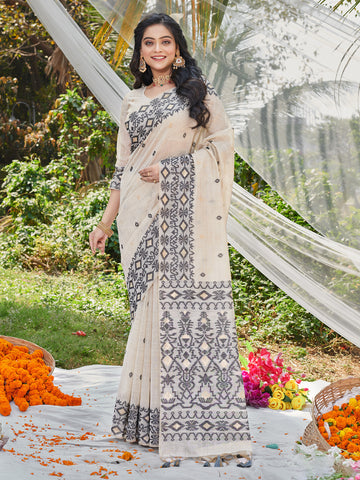 Sangam White Cotton Saree