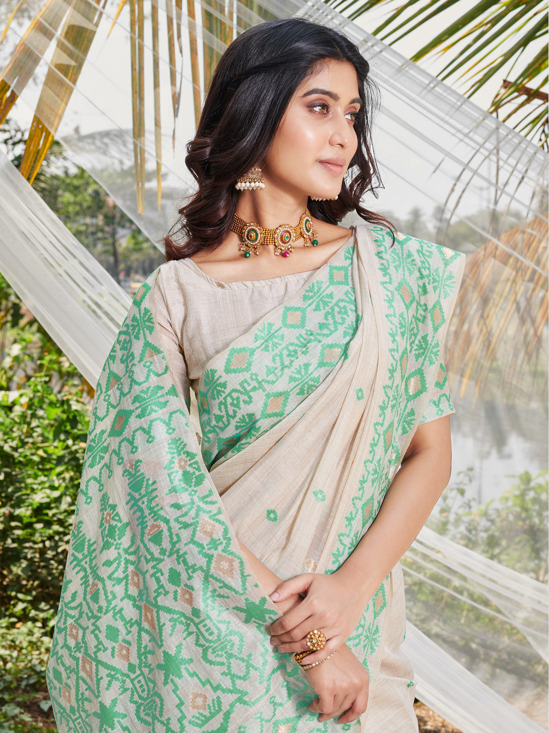 Sangam White Cotton Saree