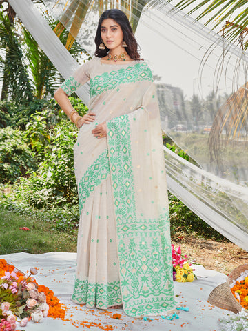 Sangam White Cotton Saree