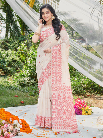 Sangam White Cotton Saree