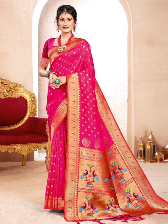 Magenta Pink Paithani Silk Saree
