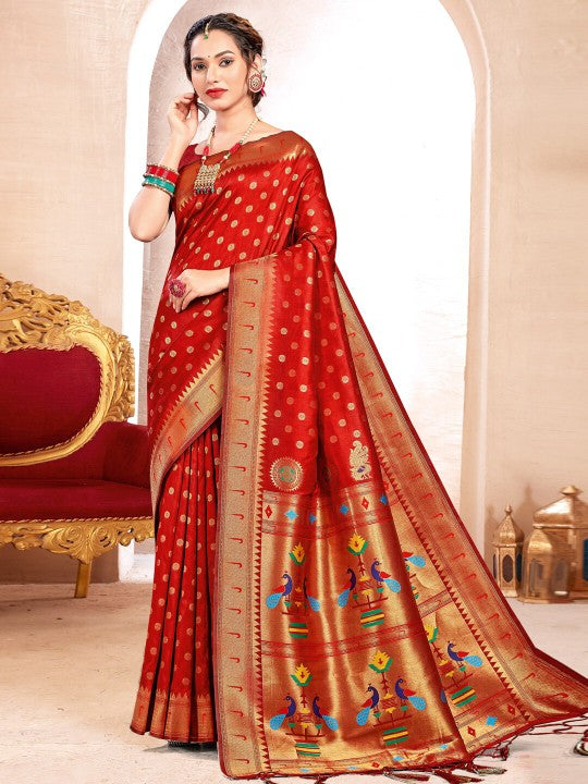 Maroon Paithani Silk Saree