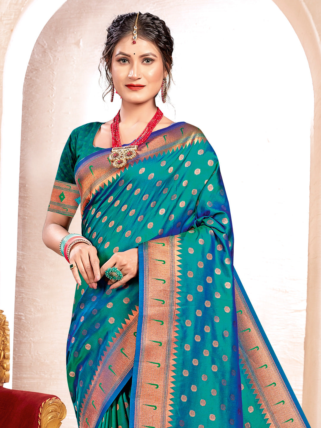 Olympic Blue Paithani Silk Saree