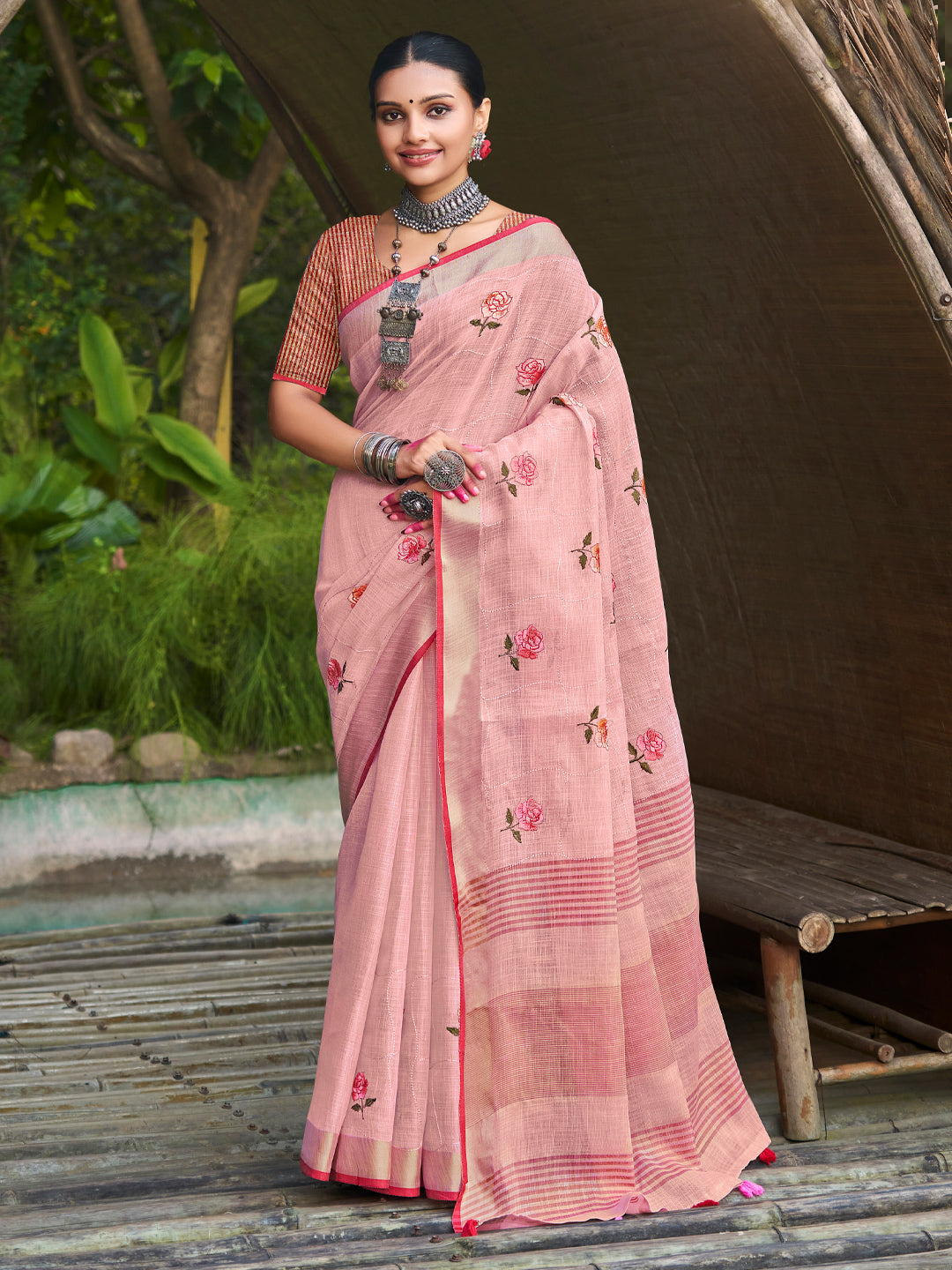 Light Pink Linen Saree