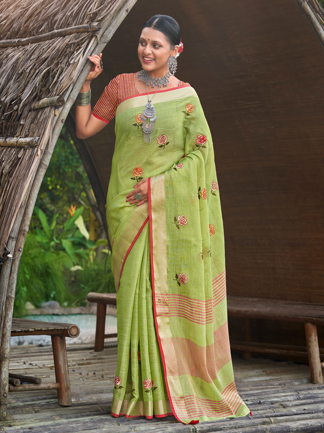 Light Green Linen Saree