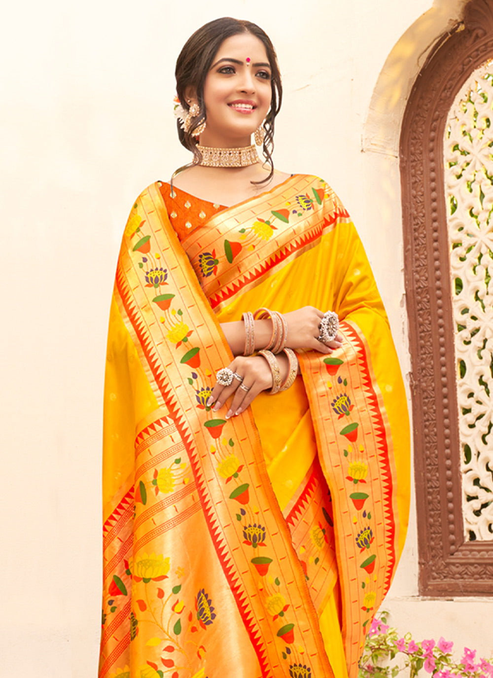 Sangam Yellow Paithani Silk Saree
