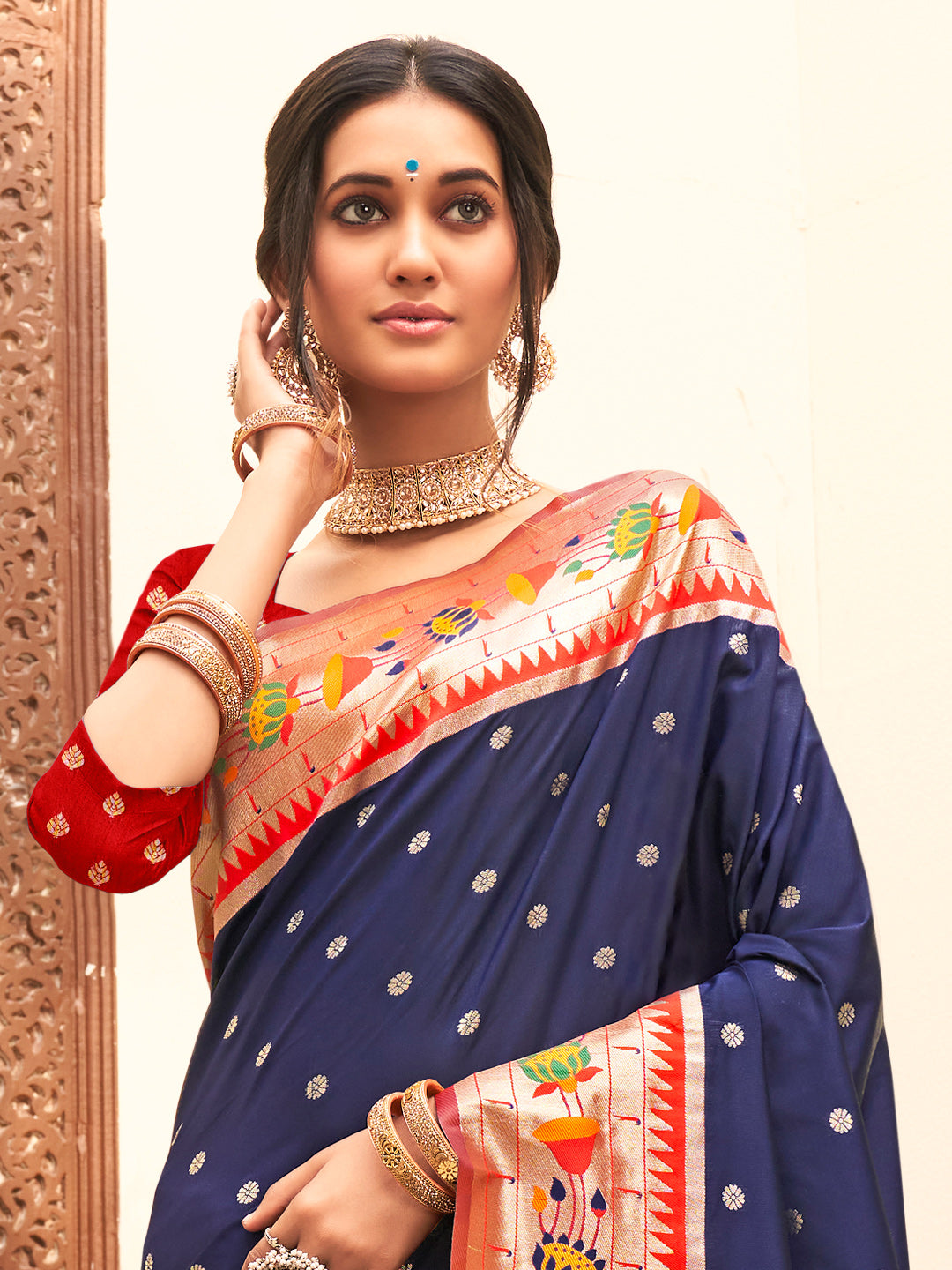 Navy Blue Paithani Silk Saree