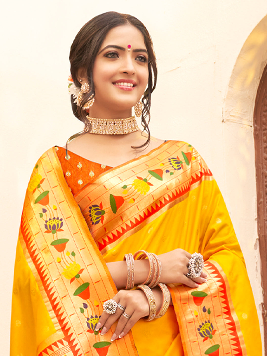 Yellow Paithani Silk Saree