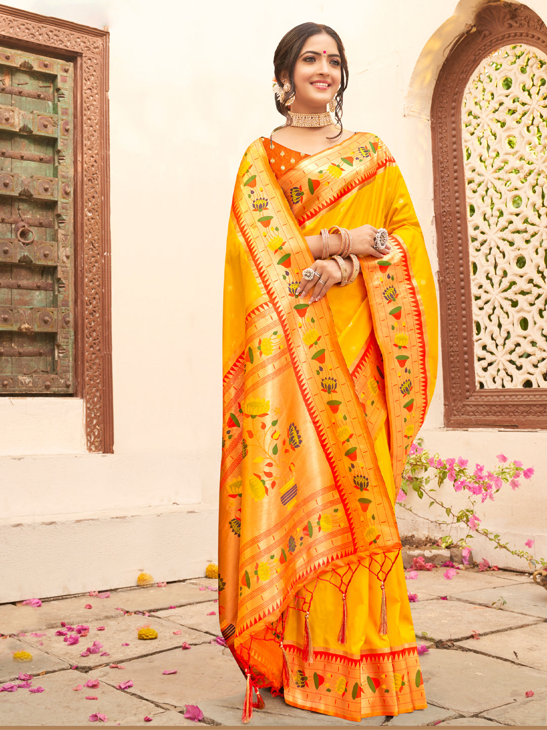 Yellow Paithani Silk Saree