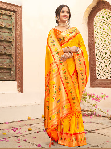 Yellow Paithani Silk Saree