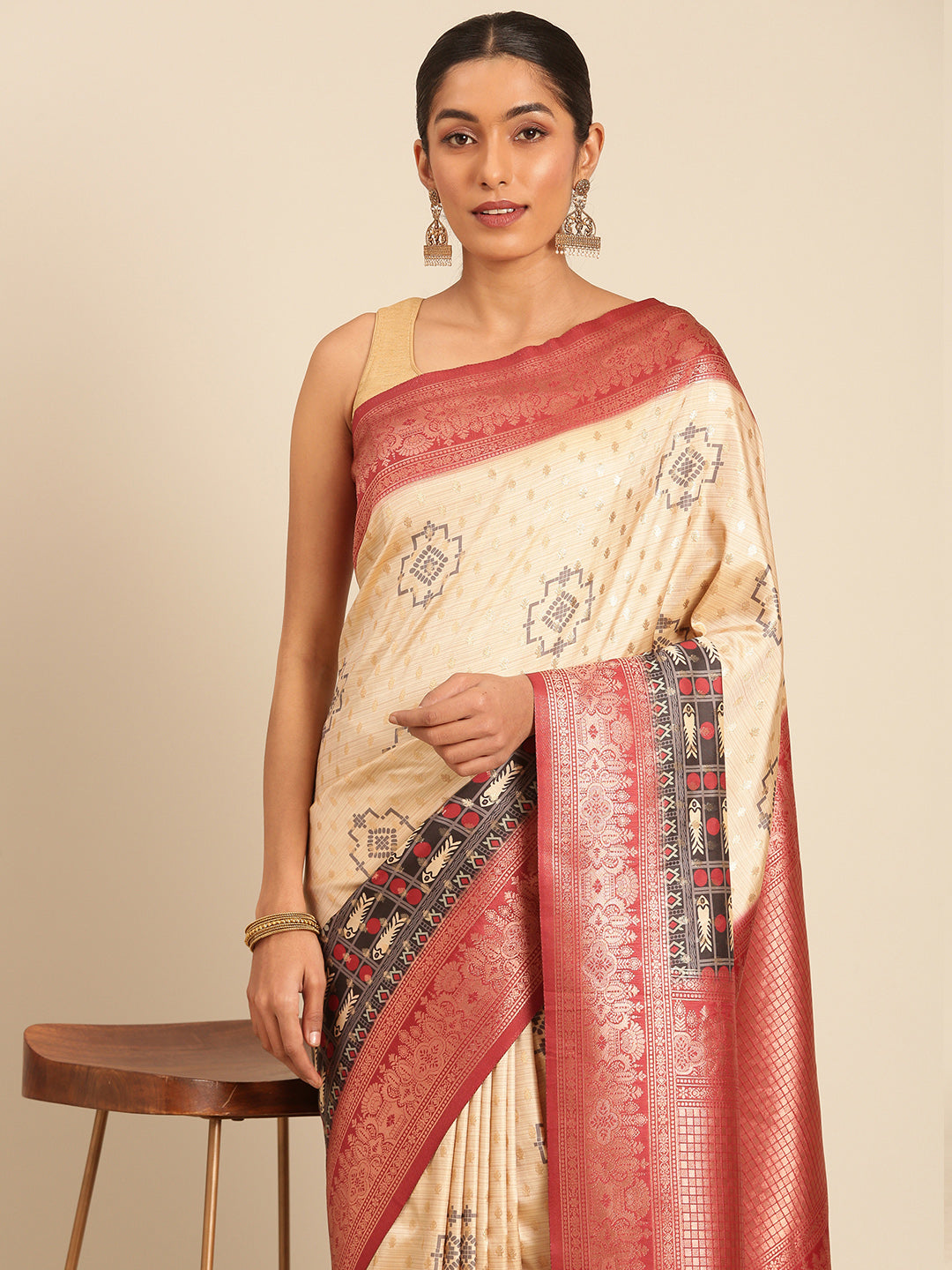 Cream Silk Saree