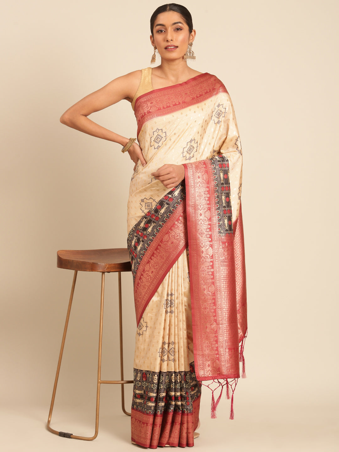 Cream Silk Saree