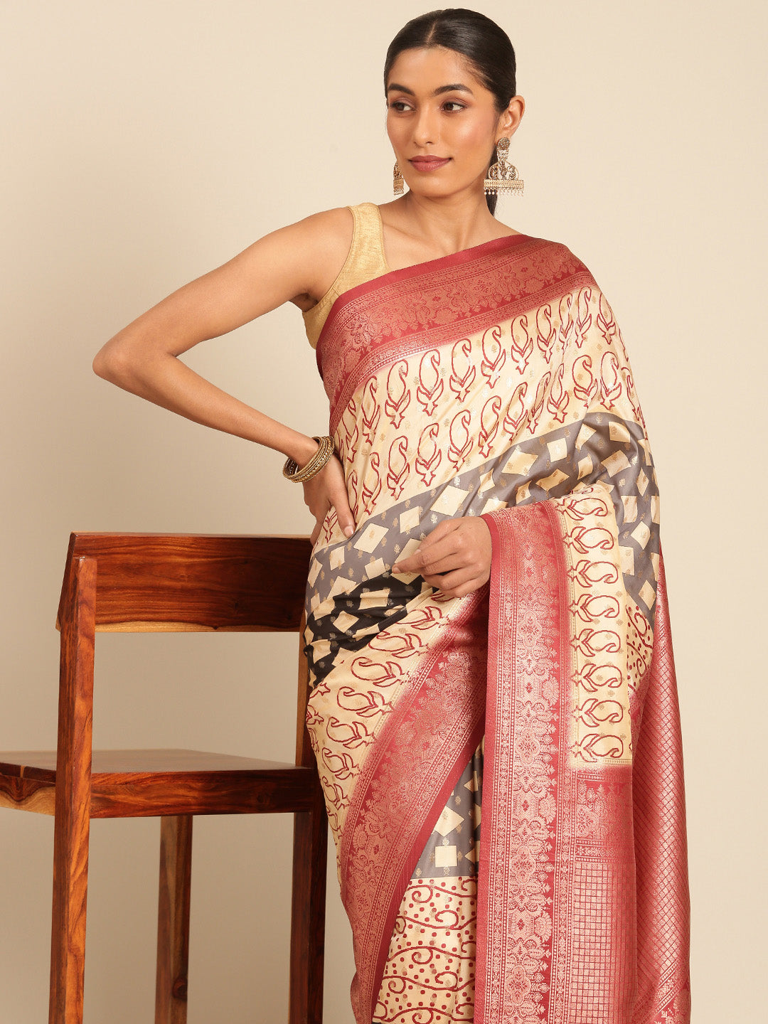 Cream Silk Saree