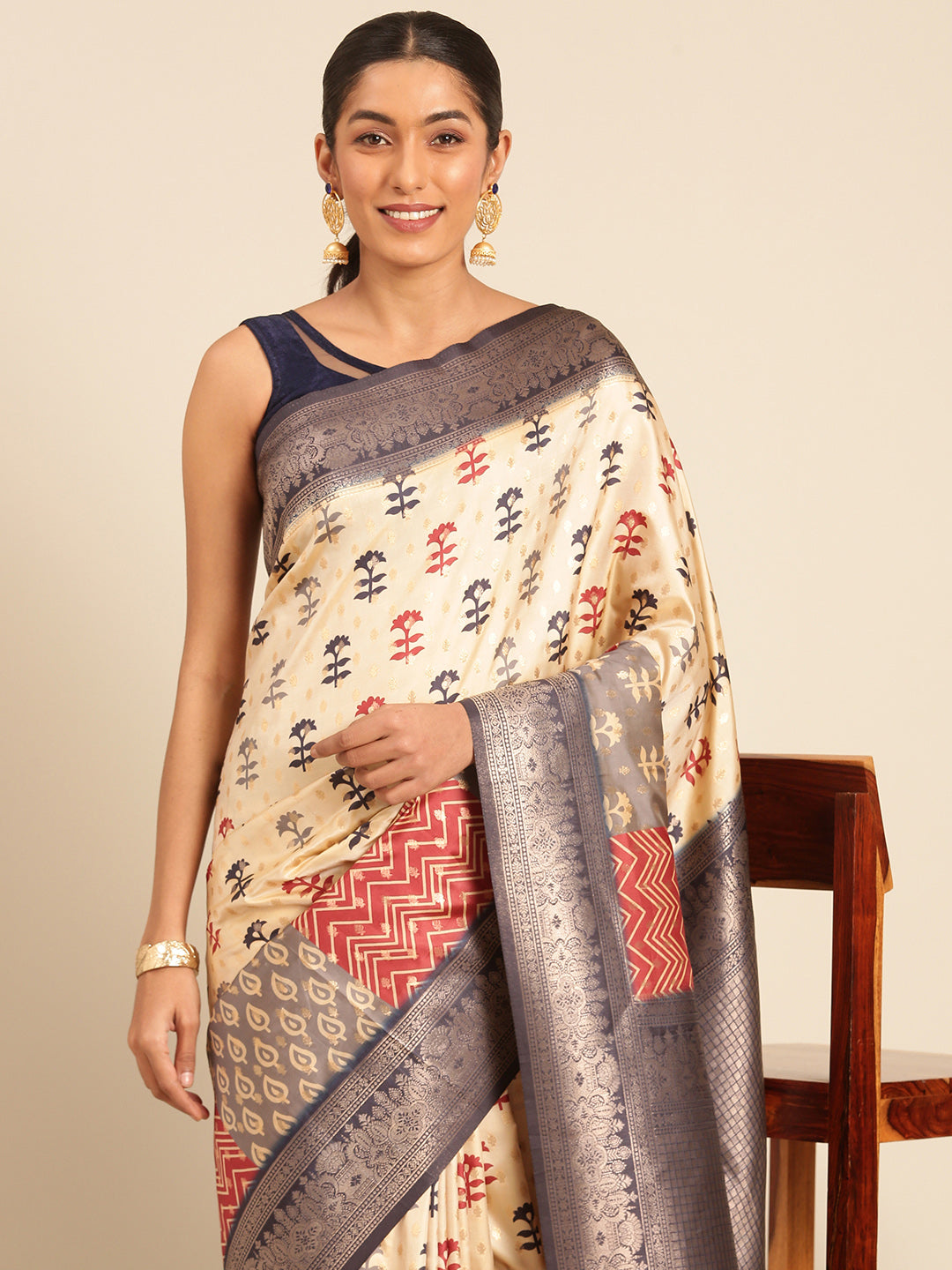 Cream Silk Saree