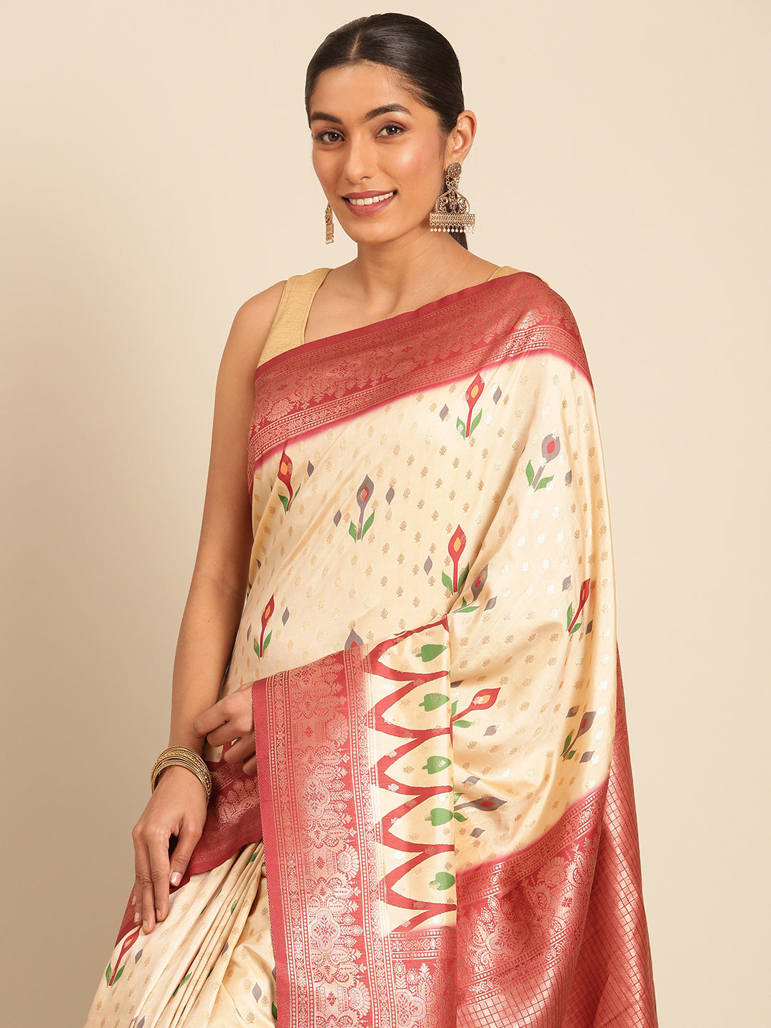 Cream Silk Saree