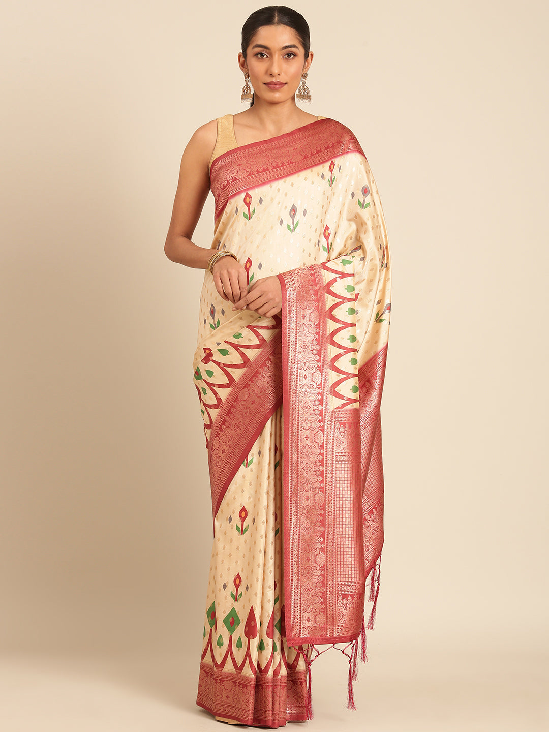 Cream Silk Saree