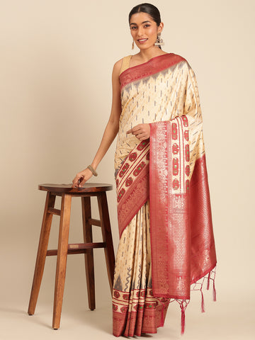 Cream Silk Saree