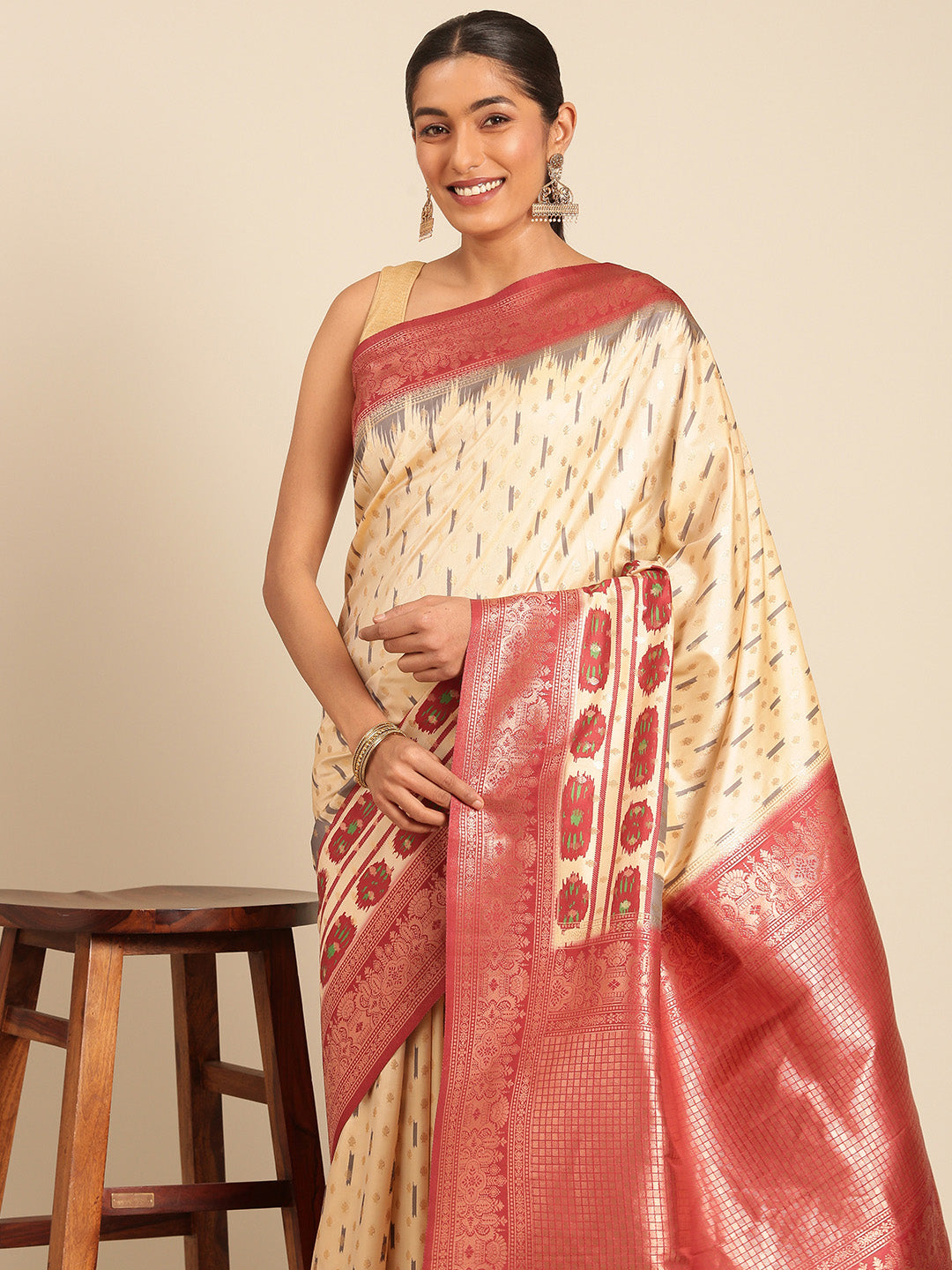 Cream Silk Saree