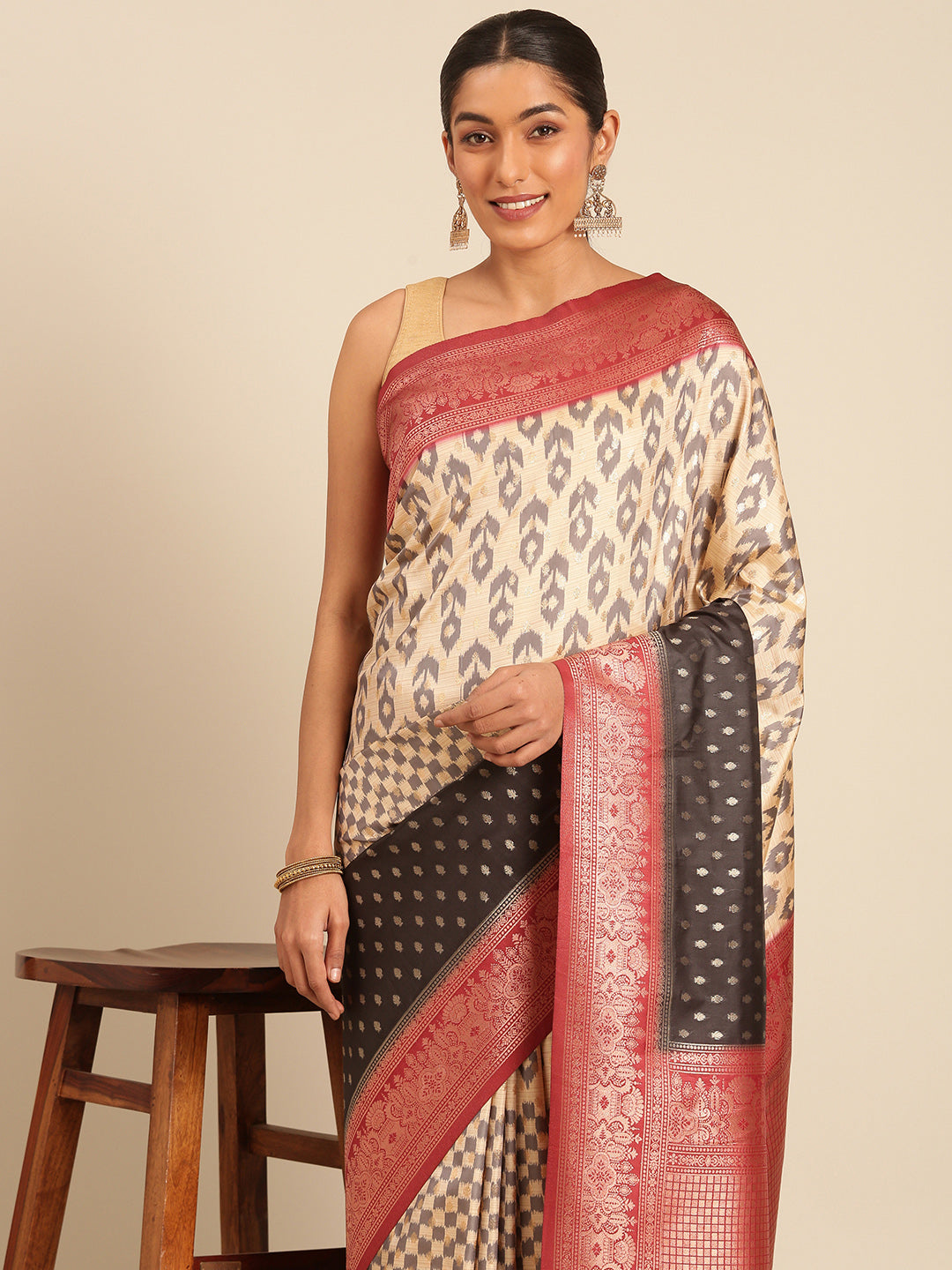 Cream Silk Saree