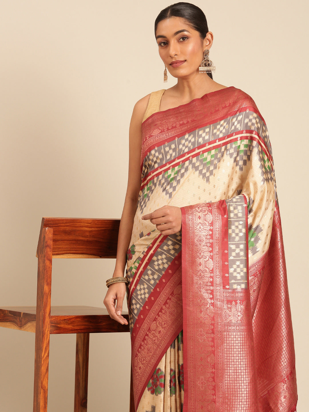 Sangam Cream Silk Saree