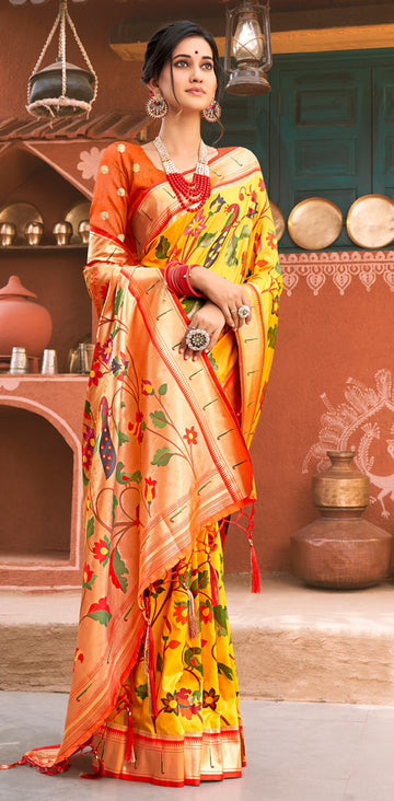 Sangam Yellow Paithani Silk Saree